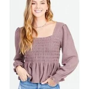 Altar’d State Milkmaid Square Neck Thermal Top SZ Medium Smocked Pink Cropped